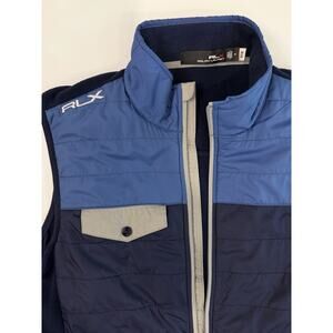 RLX Ralph Lauren Men’s Medium Hybrid Quilted Golf Vest Blue Fleece Full Zip 1914